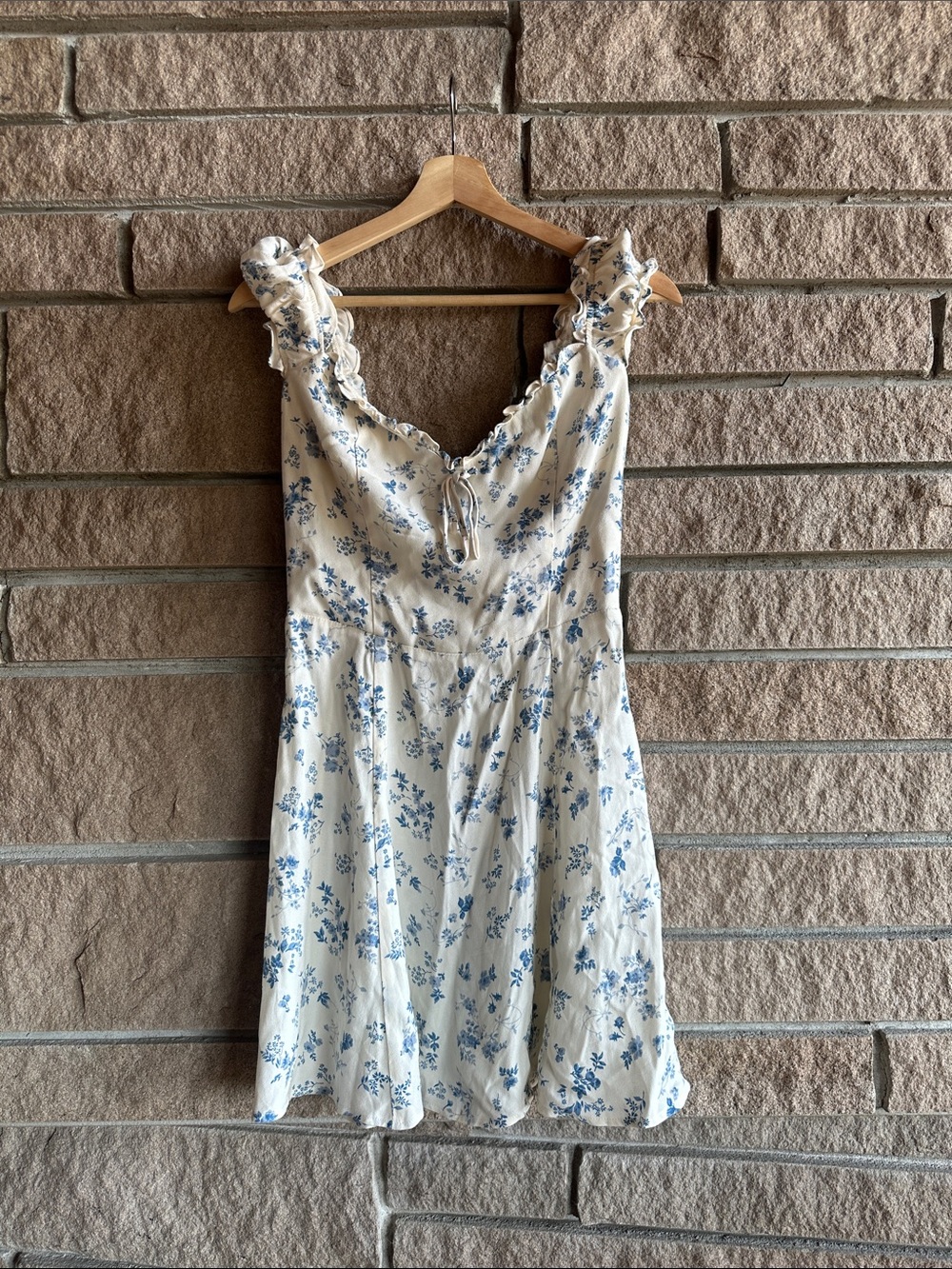 Reformation Cream Mini Dress with Blue Floral Print